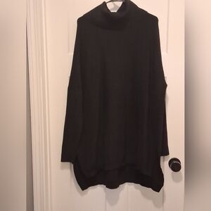 Elegant Black Drop Shoulder Oversized XL Turtleneck Sweater